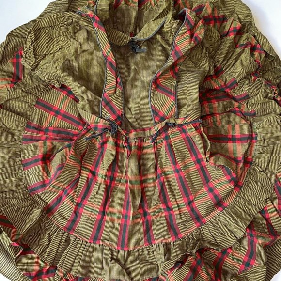 VTG 70s 80s Chic Tots Girls 5/6? Dress Pinafore Plaid Stripe Circle - Picture 3 of 10